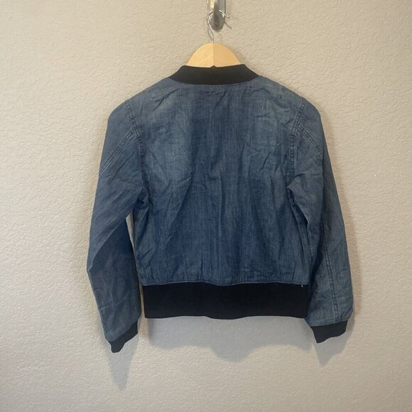 HUDSON Girls Size Large Denim blue Bomber Jacket Embroidered Rose Youth - Picture 8 of 11